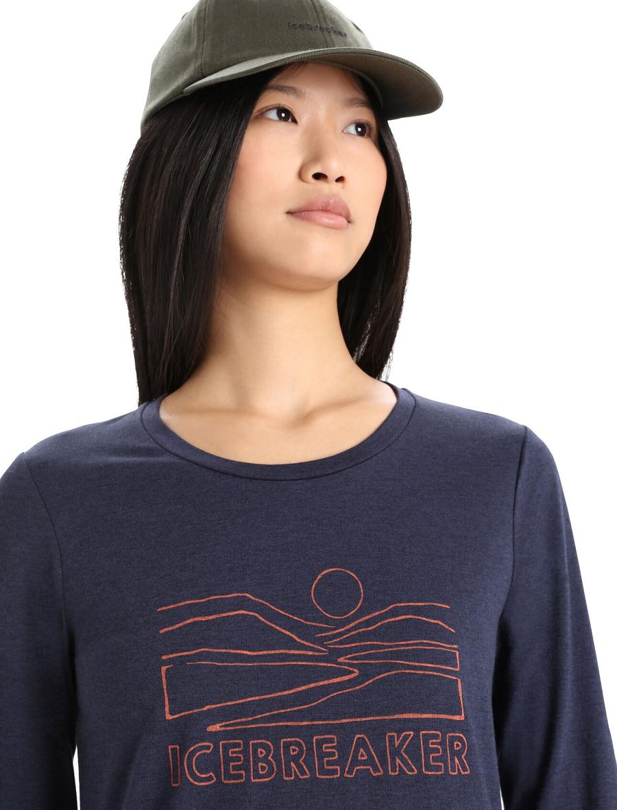 Midnight Navy Icebreaker Merino Central Classic T-Shirt Sunset Women's Long Sleeve | AU 1633XYUF